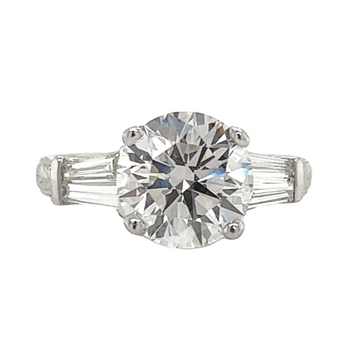 3 Carat Round Lab Grown Diamond With Baguette Diamond Side Stones in Vintage Platinum Ring – Assay Jewelers