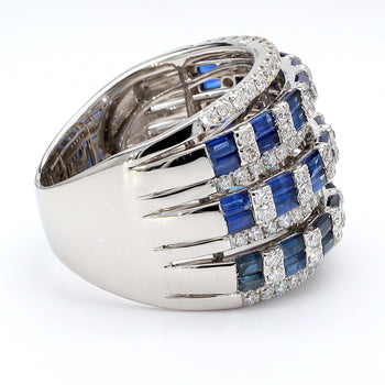 3 Carat Sapphire and Diamond 18K White Gold 3 Row Wide Band Ring – Assay Jewelers