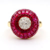 3 Carat Square Ruby and Diamond 18K Gold Button Cocktail Ring