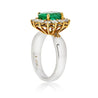 3 Carat Vivid Green Colombian Emerald and Diamond Halo Ring 18K White Gold