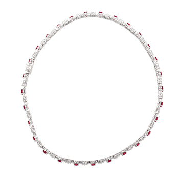 30 Carat TW Oval Cut Ruby and Diamond Tennis Necklace in Platinum – Assay Jewelers