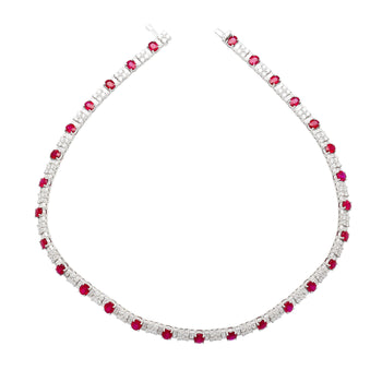 30 Carat TW Oval Cut Ruby and Diamond Tennis Necklace in Platinum – Assay Jewelers