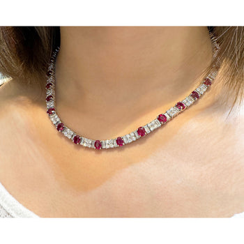 30 Carat TW Oval Cut Ruby and Diamond Tennis Necklace in Platinum – Assay Jewelers