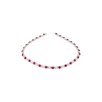 30 Carat TW Oval Cut Ruby and Diamond Tennis Necklace in Platinum – Assay Jewelers