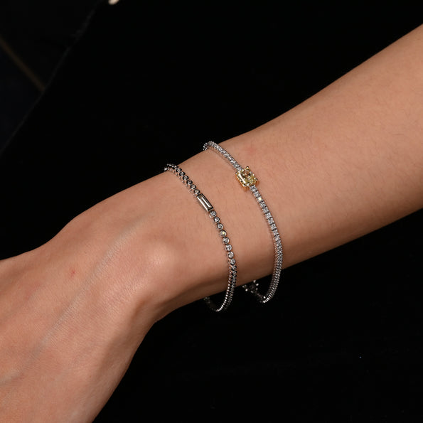3/4 Carat Baguette & Round Diamond Bezel Set 14K White Gold Tennis Bracelet