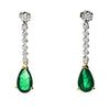 3.02 Carat Pear Vivid Green Emerald & Diamond 18K Gold Drop Earring