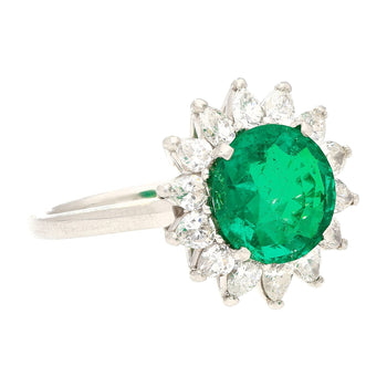 3.02 Carat Vivid Green Round Cut Colombian Emerald and Diamond Halo Platinum Ring – Assay Jewelers