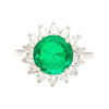 3.02 Carat Vivid Green Round Cut Colombian Emerald and Diamond Halo Platinum Ring