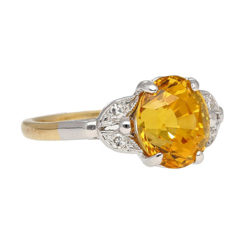 Bague en saphir jaune taille ovale de 3,06 carats et diamants, monture en platine et or 14K – Assay Jewelers