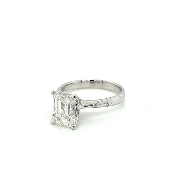 3.07 Carat Emerald Cut F VS1 Lab Grown Diamond Engagement Ring