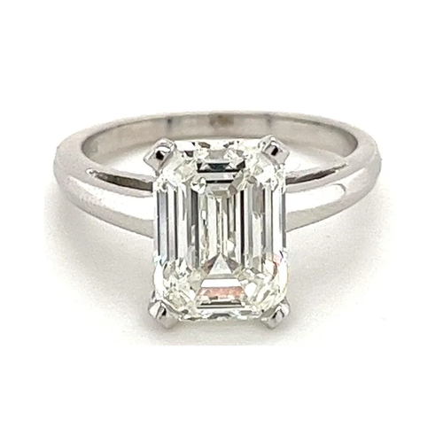 3.07 Carat Emerald Cut Lab Grown Diamond Ring in 14k White Gold Cathedral Setting