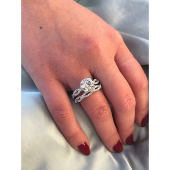 Diamant de laboratoire rond de 3,09 carat, couleur H, pureté VS2, en or blanc 18k incurvé – Assay Jewelers