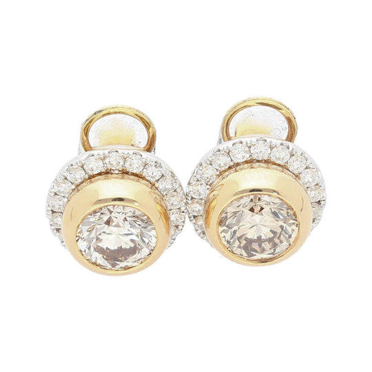 3.10 Carat Fancy Brown Diamond Bezel and Halo Stud Earrings 18K Gold
