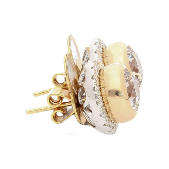 3.10 Carat Fancy Brown Diamond Bezel and Halo Stud Earrings 18K Gold