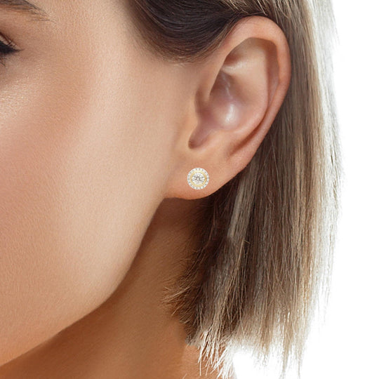 3.10 Carat Fancy Brown Diamond Bezel and Halo Stud Earrings 18K Gold
