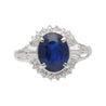 3.21 Carat Oval Cut Blue Sapphire and Diamond in Platinum Ring