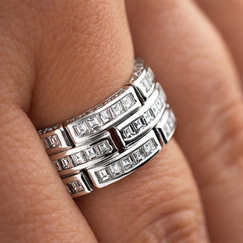 3.25 Carat Carre Square Diamond 18K White Gold 3 Row Brick Pattern Band Ring – Assay Jewelers