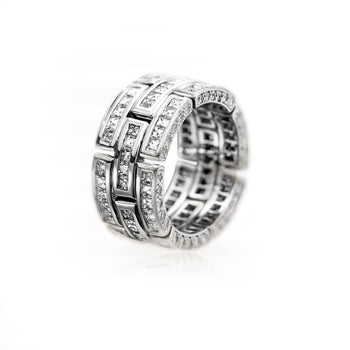 3.25 Carat Carre Square Diamond 18K White Gold 3 Row Brick Pattern Band Ring – Assay Jewelers