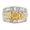 3,28 Karat TW Natürlicher Radiant-Schliff Fancy Yellow Diamant 3-Stein Ring in 18K Weißgold