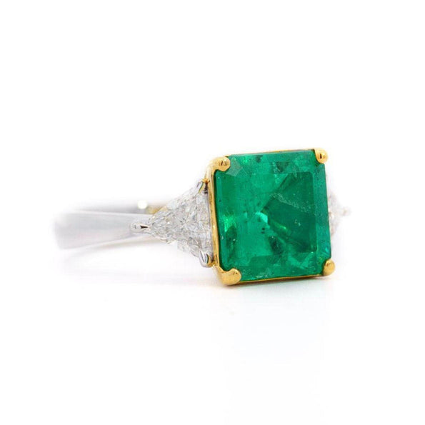 3.5 Carat Emerald & Diamond Three Stone Engagement Ring