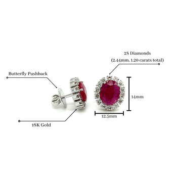 3.5 Carat No Heat Oval Cut Ruby Earrings With Round Diamond Halo – Assay Jewelers