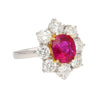 3.80 Carat Oval Cut No Heat Burma Ruby Ring With Round Diamond Halo in Platinum