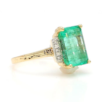3.95 Carat Emerald & Diamond Milgrain Vintage 14K Gold Ring – Assay Jewelers