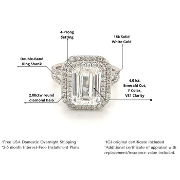4 CARAT, F color, VS1 clarity. Emerald Cut Lab Diamond Engagement White Gold Ring – Assay Jewelers