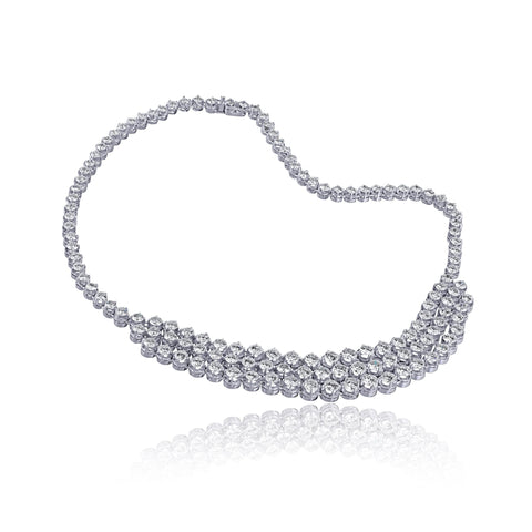 40 Carat Round Cut Diamond Platinum 3 Row Chandelier Necklace