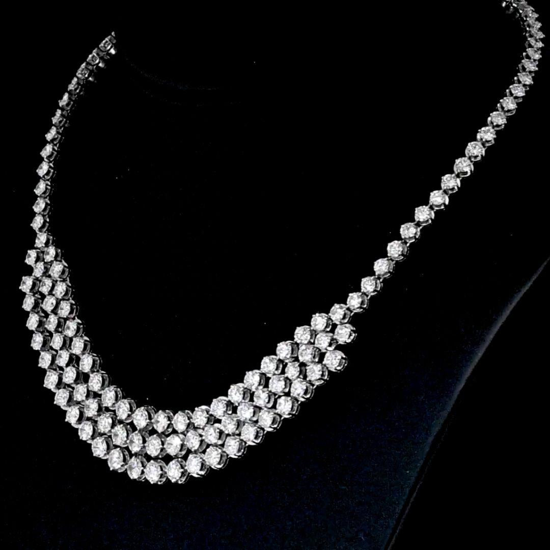 40 Carat Round Cut Diamond Platinum 3 Row Chandelier Necklace