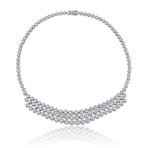 40 Carat Round Cut Diamond Platinum 3 Row Chandelier Necklace