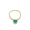 44 Carat Heart Shaped Emerald Pendant with Round Cut Diamond Halo in 18K Gold Necklace