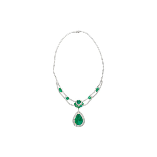 45.58 Carat TW Colombian Emerald & Diamond Chandelier Drop Necklace