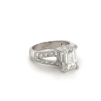 4.01 Carat G/SI1 Emerald Cut Lab Diamond In Split Shank Diamond Side Stone 14K White Gold Ring – Assay Jewelers