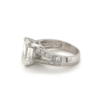 4.01 Carat G/SI1 Emerald Cut Lab Diamond In Split Shank Diamond Side Stone 14K White Gold Ring – Assay Jewelers