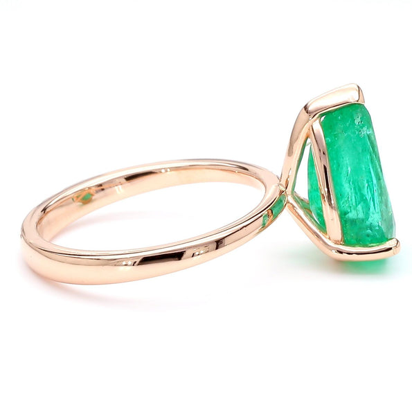 4.01 Carat Pear Cut Rich Green Emerald Solitaire 18K Rose Gold Ring