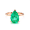 4.01 Carat Pear Cut Rich Green Emerald Solitaire 18K Rose Gold Ring