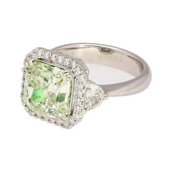 4.26 Carat Radiant Cut Fancy Yellowish Green SI1 Clarity Diamond Ring – Assay Jewelers