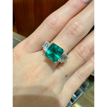 4.26 Carat Vivid Green Colombian Muzo Mine Emerald & Emerald Cut Side Diamond Ring – Assay Jewelers