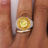 4.44 Carat Round Cut Yellow Diamond 18K Gold Halo Mens Ring
