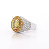 4.44 Carat Round Cut Yellow Diamond 18K Gold Halo Mens Ring