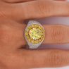 4.44 Carat Round Cut Yellow Diamond 18K Gold Halo Mens Ring