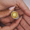 4.44 Carat Round Cut Yellow Diamond 18K Gold Halo Mens Ring
