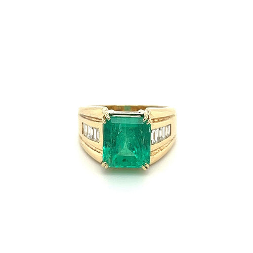 4.60 Carat Natural Colombian Emerald & Diamond 14K Gold Unisex Ring