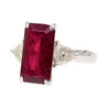 4.67 Carat Red Tourmaline and Trillion Diamond Three Stone Platinum Ring