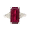 4.67 Carat Red Tourmaline and Trillion Diamond Three Stone Platinum Ring