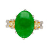 4,76 Karat Jadeit-Jade mit Trapezschliff Gelber Diamant-Seitenstein Ring in 18k Weißgold