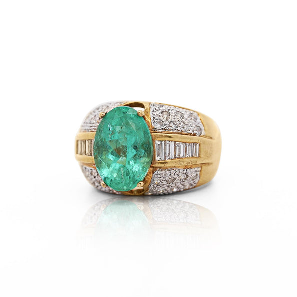 4.9 Carat Oval Colombian Emerald & Diamond 18K Gold Dome Ring