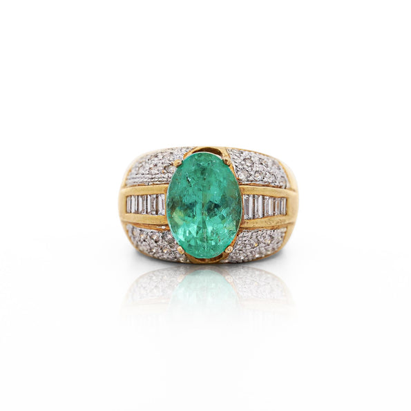 4.9 Carat Oval Colombian Emerald & Diamond 18K Gold Dome Ring