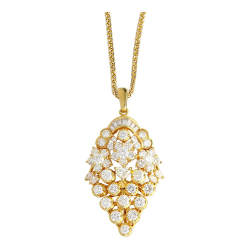 5 CTTW Diamond Cluster Multi Cut Pendant in 18K Yellow Gold Necklace